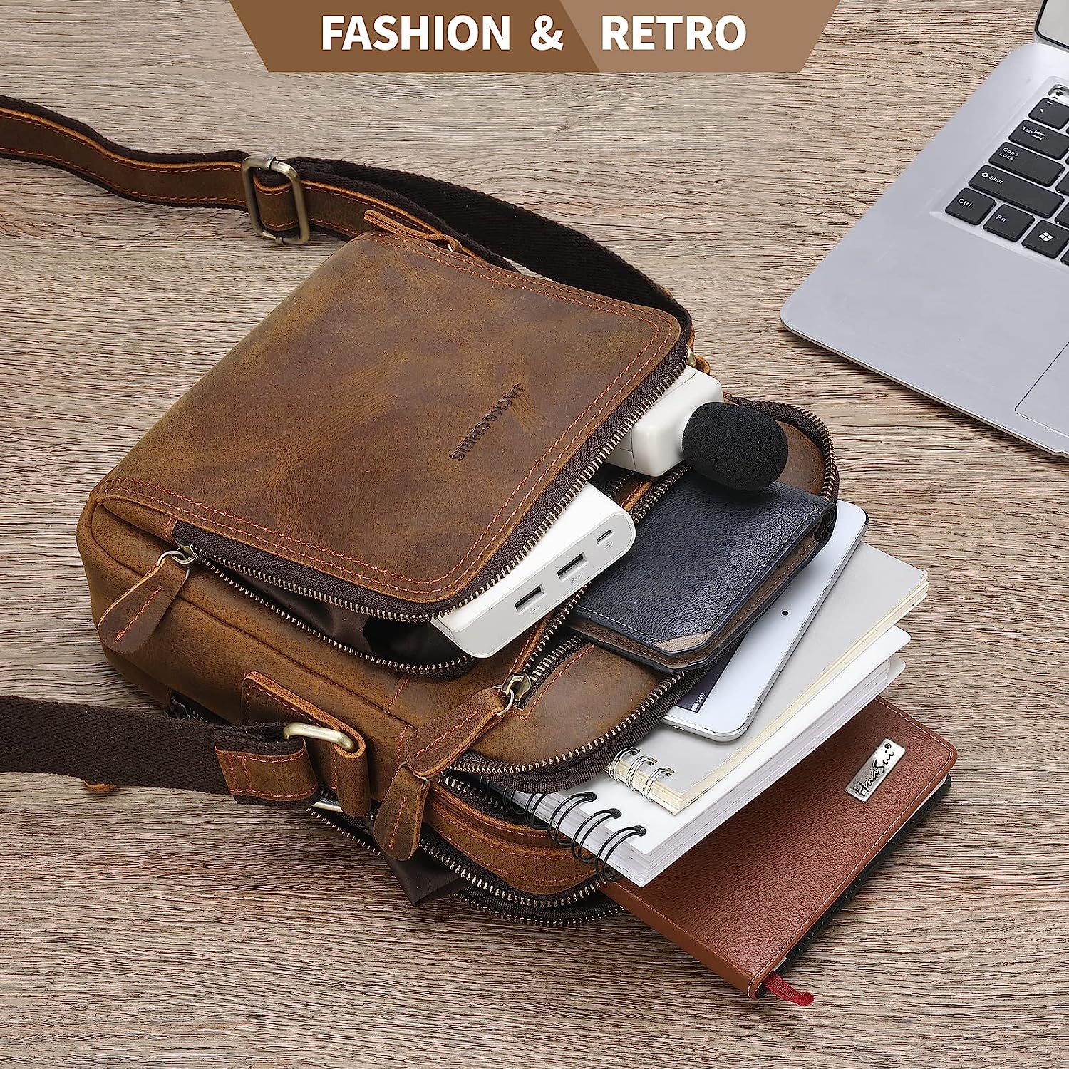 Jack&Chris Leather Messenger Bag for Men, Man Purse Crossbody Bags for Work Business - Image 6
